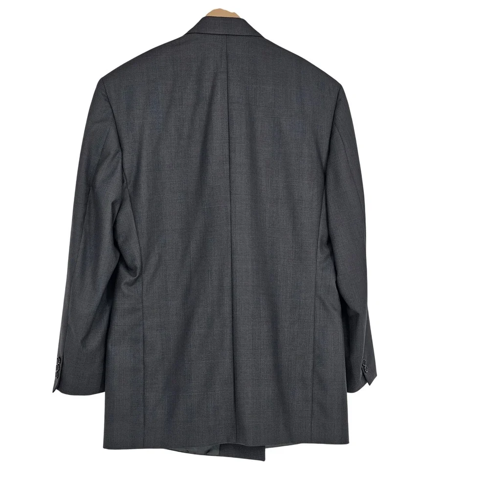 Yves Saint Laurent Double Breasted Suit 42R Gray Plaid Vintage Designer Business